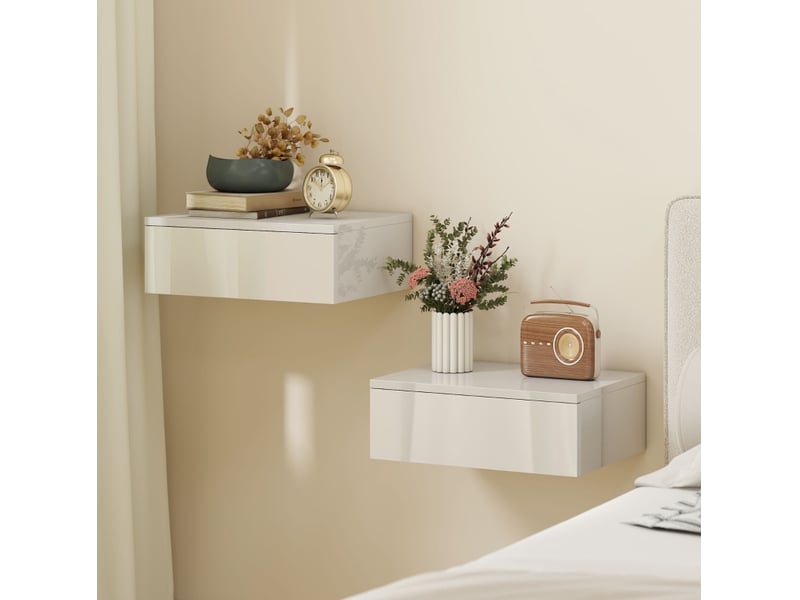  Lot de 2 tables de chevet murales 40x30x14 cm avec tiroir panneau de particules blanc  - Conforama B