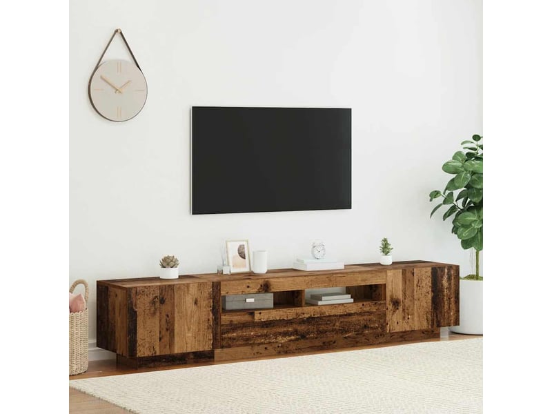  Meuble tv - banc tv - meuble de rangement avec lumières led vieux bois bois d'ingénierie  - Conforama B
