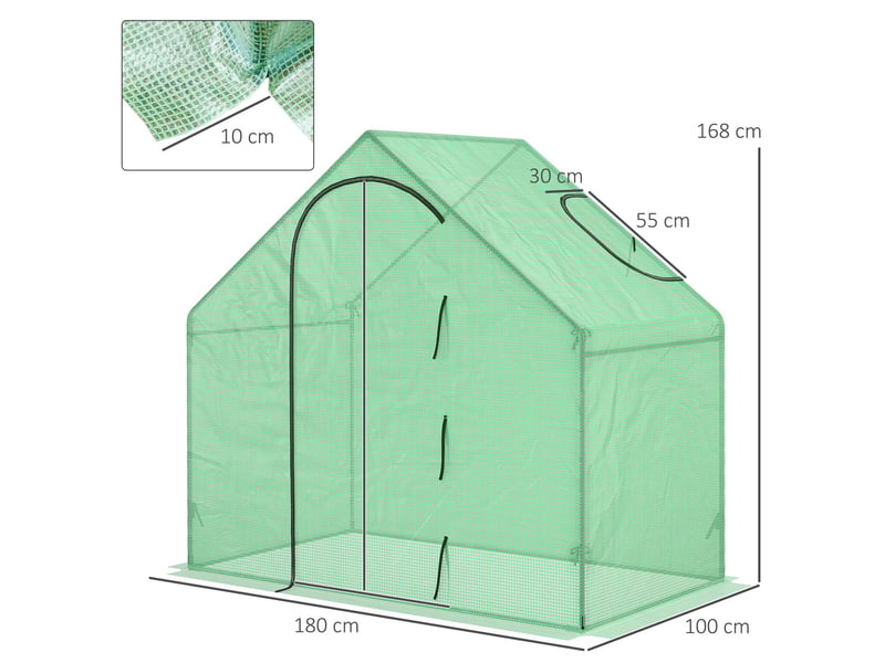  Serre de jardin accessible 180x100x168 cm – verte – porte zippée, fenêtre et structure en acier  - Conforama C