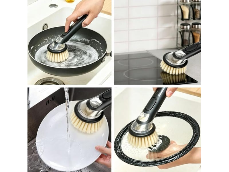 Brosse de nettoyage avec distributeur de savon, noire, pour le nettoyage humide, convient pour les casseroles, les éviers, etc. Jaune, poils lon  - Conforama D