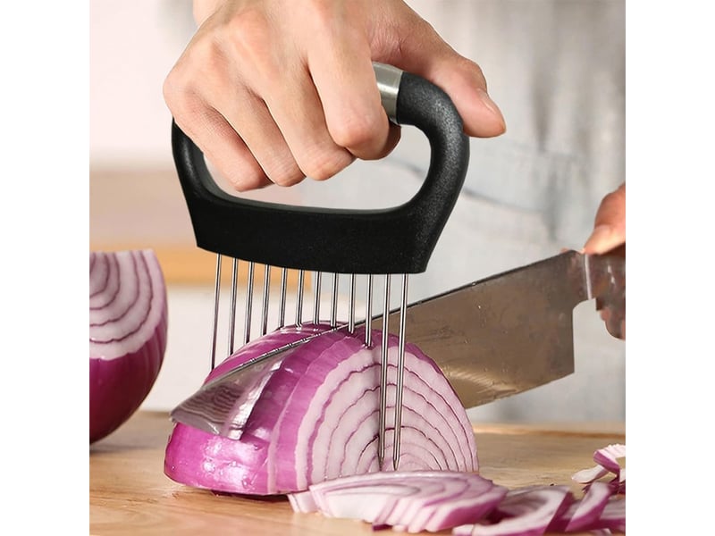 Porte-tranche d'oignon en acier inoxydable,coupe-légumes, coupe citron, outil de tranchage de couteau de cuisine,coupe tomates,pour pommes de terre - Conforama B
