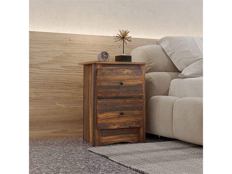  Table de chevet rustique à 2 tiroirs, en bois, pour chambre à coucher, 40 x 30 x 56 cm, marron  - Conforama C