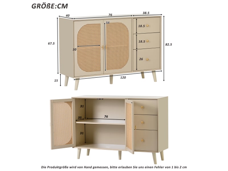  Buffet 2 porte(s) 3 tiroir(s) - 120 cm beige panneau de particules buffet beige - Conforama C