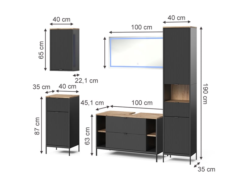  Vicco meubles bain, noirchêne viking, 5 pièces  - Conforama B