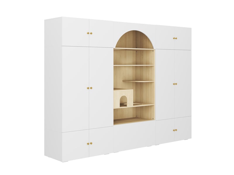  Ensemble dressing 3-en-1 avec espace félin 270x50x200 cm blanc et effet bois  - Conforama E