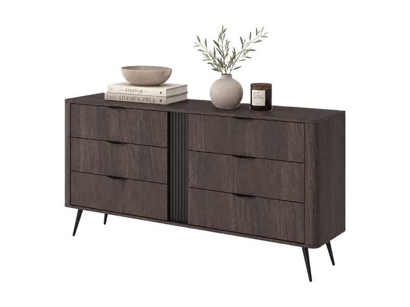  Buffet kaba, commode 6 tiroirs, 163x38x81h cm marron noyer Kaba - Conforama A