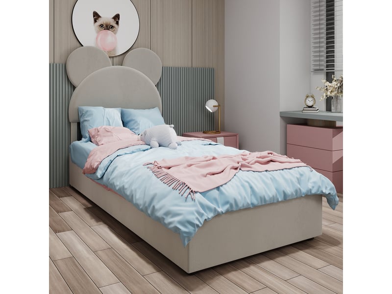 Lit coffre enfant 90x200 cm, tête de lit dessin animé, sans matelas, sans fond, beige - Conforama B