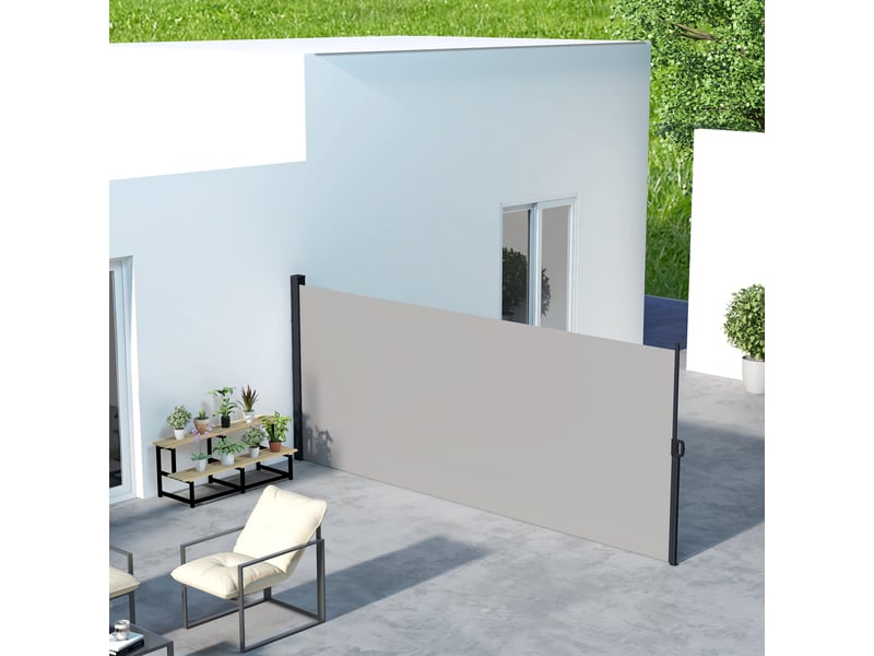  Store latéral rétractable 400 x 180 cm avec poignée, en métal, aluminium et polyester, gris clair  - Conforama C
