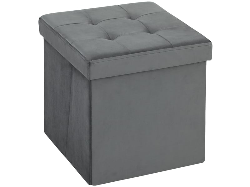 Tabouret gris pliant avec espace de rangement et boîte de rangement en mousse et mdf - Conforama A