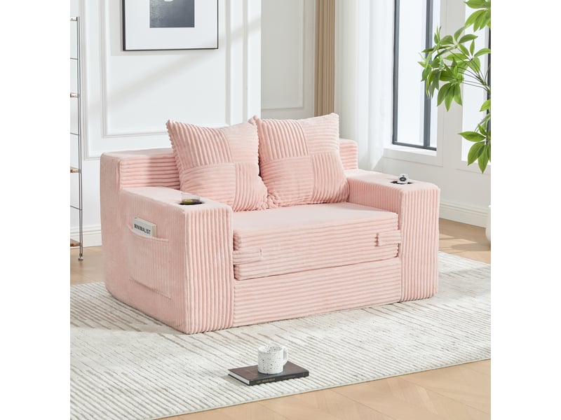 Canapé convertible - ce canapé-lit deux places moderne est un canapé confortable revêtu de cachemire, rose - Conforama C