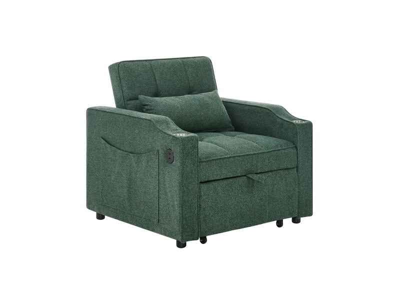  Fauteuil convertible 1 place - 190x85x86 cm - fauteuil 3-en-1 avec ports usb type-c et porte-gobelet - vert  - Conforama A