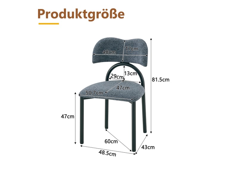  Chaises de salle à manger lot de 2 avec dossier incurvé rembourré  - piètement métal, tissu bleu  - Conforama D