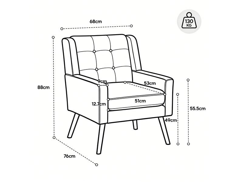  Ensemble de fauteuils d'appoint tcqpz 2 pièces 1 place et 2 places en tissu beige avec mousse haute densité, tufting et pieds en bois massif pour salon ou bureau à domicile  - Conforama C