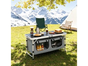 Table pliante de camping, table pique-nique extérieure avec sac de rangement suspendu, pieds réglables