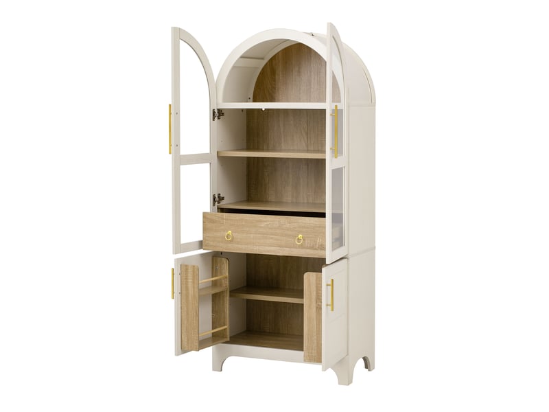 Buffet haut 76 x 40 x 180 cm, verre cannelé, grand tiroir et étagères réglables, blanc Jamama eleni - Conforama A