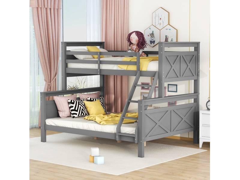  Lit superposé 90 x 200 et 140 x 200 cm convertible en 2 lits, échelle inclinée, gris  - Conforama E
