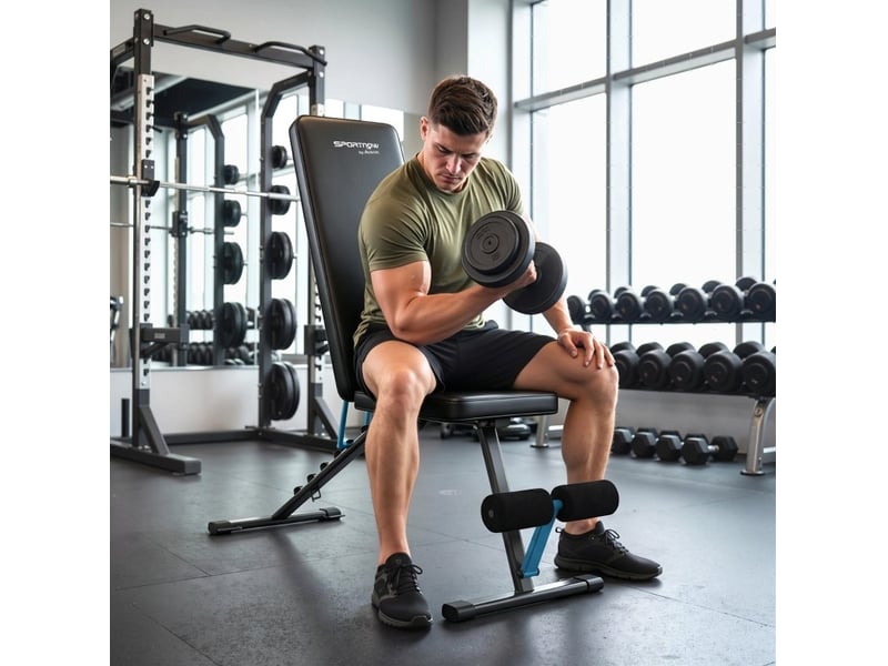 Banc de musculation réglable 115 x 32,5 x 43 cm noir, cadre en acier, dossier 7 positions, repose-jambes - Conforama B