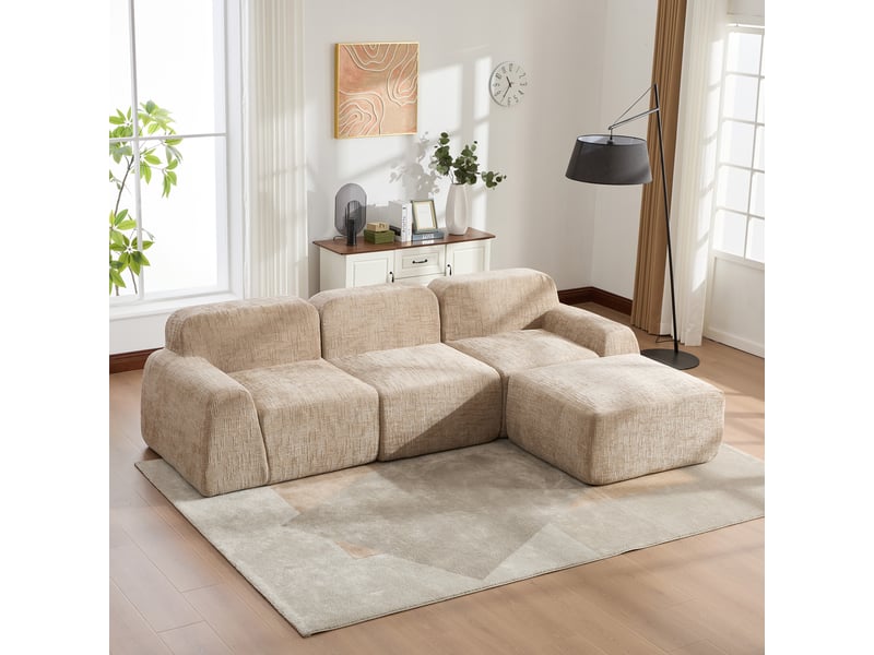  Canapé modulable, canapé de salon, format compressé, en tissu chenille, kaki, base antidérapante, mousse haute résilience 30d  - Conforama R
