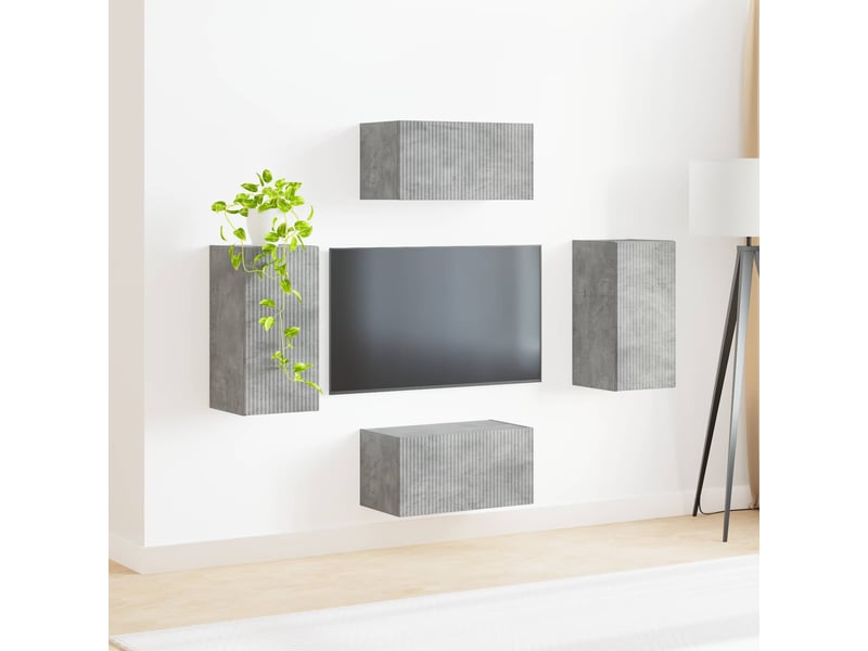  Ensemble meuble tv - banc tv - meuble de rangement 4 pcs gris béton bois d'ingénierie  - Conforama D