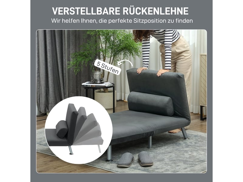Fauteuil convertible en lit gris foncé, dossier réglable, rembourrage mousse et structure acier pour salon et chambre - Conforama E