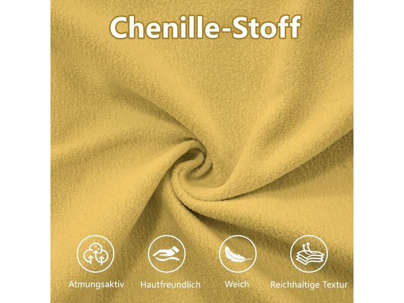  Canapé modulable 4 places en chenille jaune, canapé d'angle en u avec ottoman mobile, salon confortable  - Conforama R