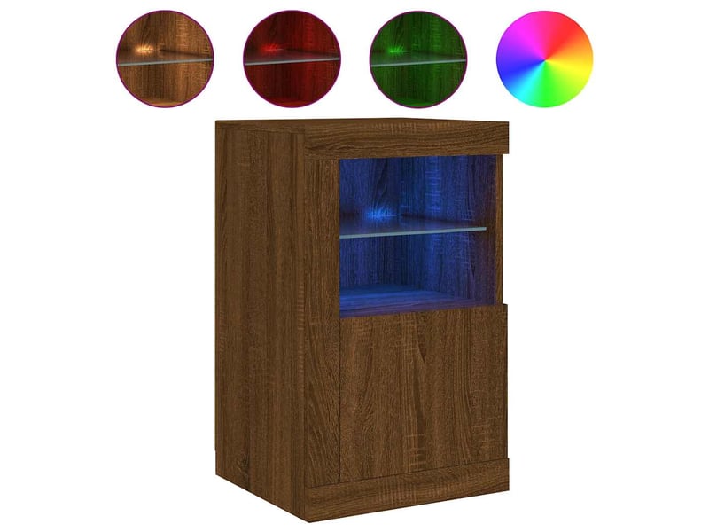  Armoire latérale, meuble de rangement avec lumières led chêne marron bois ingénierie  - Conforama E
