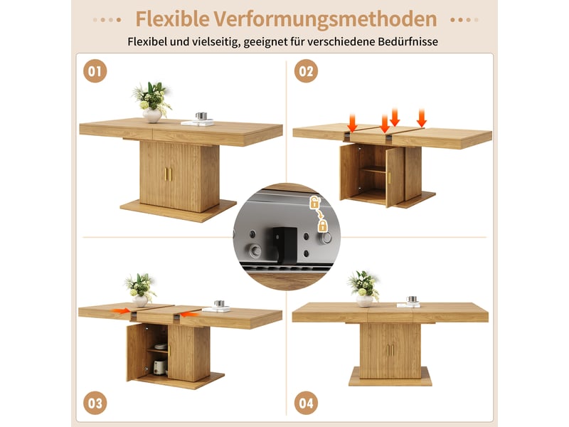  Table à manger extensible 140–180 cm, rangement intégré, portes rainurées  - Conforama D