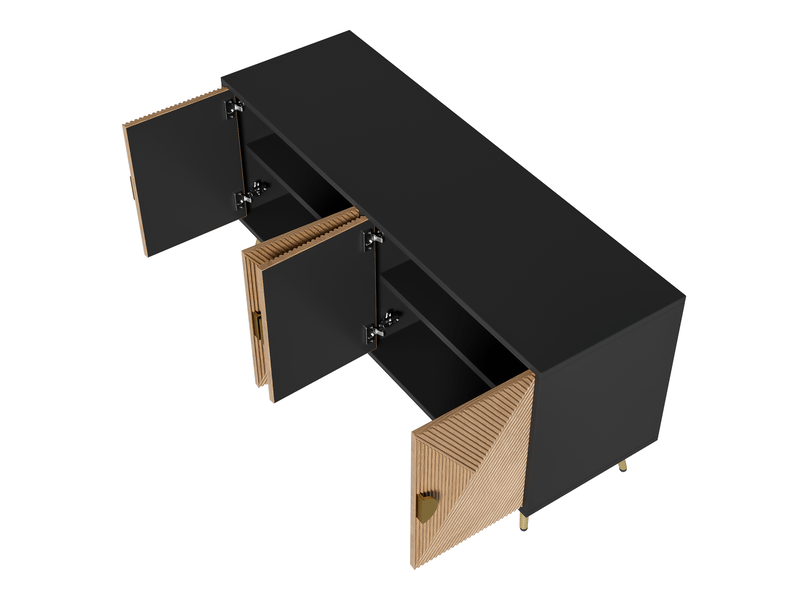 Buffet salon 160 cm - 4 portes - poignées dorées - pieds brillants - style luxueux - noir et couleur bois - Conforama R