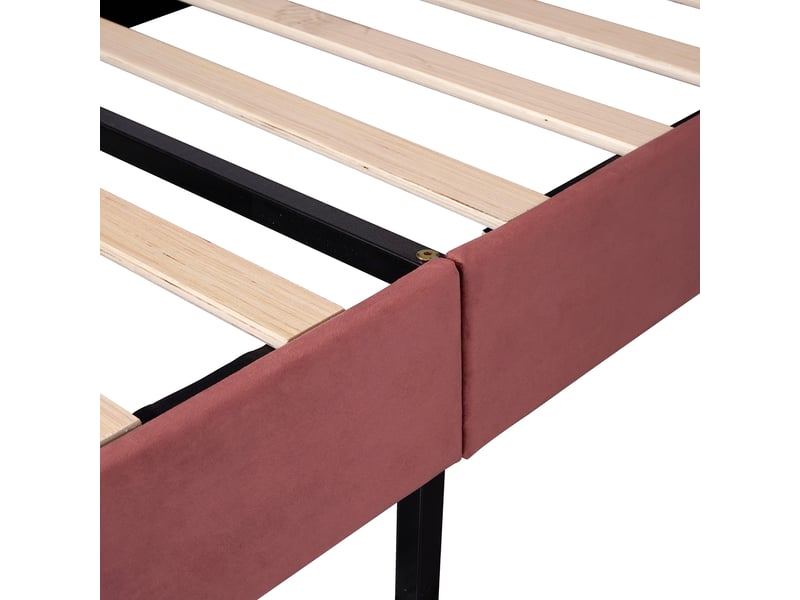  Lit enfant 90x200 cm en velours, lit simple avec tête fleurie et 12 lattes, cadre en mdf, sans matelas, rouge  - Conforama E