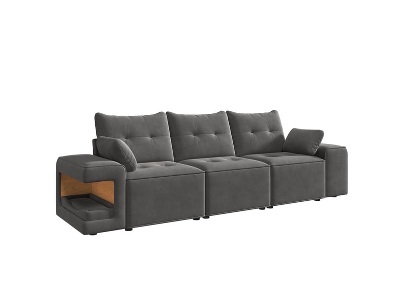 Canapé modulable 3 places cloud gris avec rangement intégré et 2 coussins - Conforama E