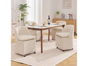 Lot de 2 chaise salle à manger 53x53,5x78,5 cm, roulettes, pivotante 360°, revêtement chenille beige, pour cuisine