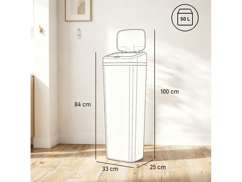  Poubelle de cuisine automatique 50 l 33 x 25 x 84 cm - blanc - ouverture par capteur sans contact  - Conforama C
