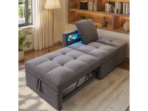 Canapé-lit 3-en-1 gris foncé en tissu de lin avec led, usb et type-c