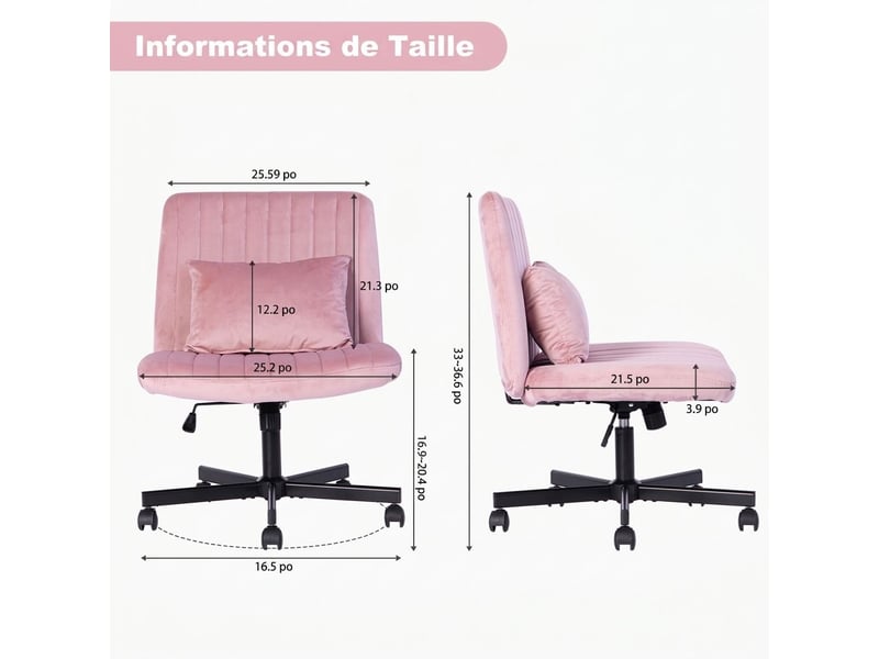 Chaise de bureau pivotante en tissu réglable en hauteur sans accoudoirs à roulettes silencieuses - Conforama E