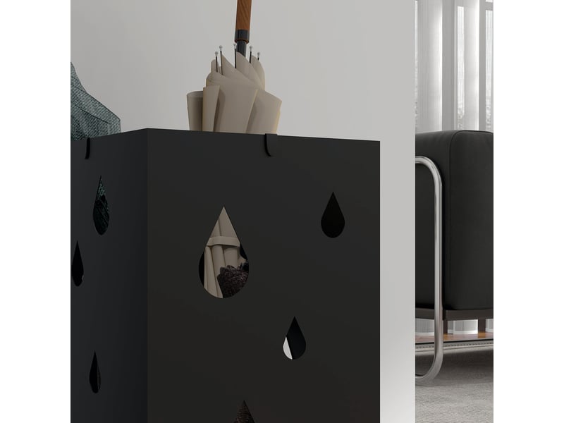  Porte-parapluie support à parapluie carré en acier avec 4 crochets et bac de récupération amovible d'eau noir  - Conforama W