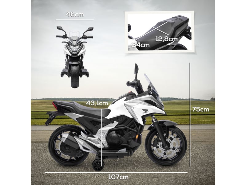  Moto électrique pour enfants moto porteur honda pour enfants 3 à 6 ans avec musique, phares blanc  - Conforama E