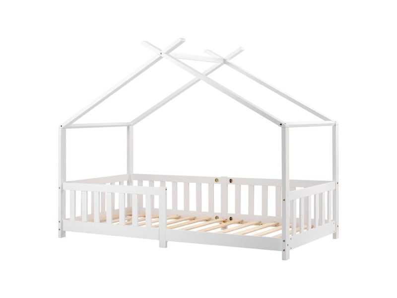  Lit cabane enfant 90x200,lit enfants , en bois massif sécurisé avec barrière anti-chute et sommier intégré lit combine enfant  - Conforama A