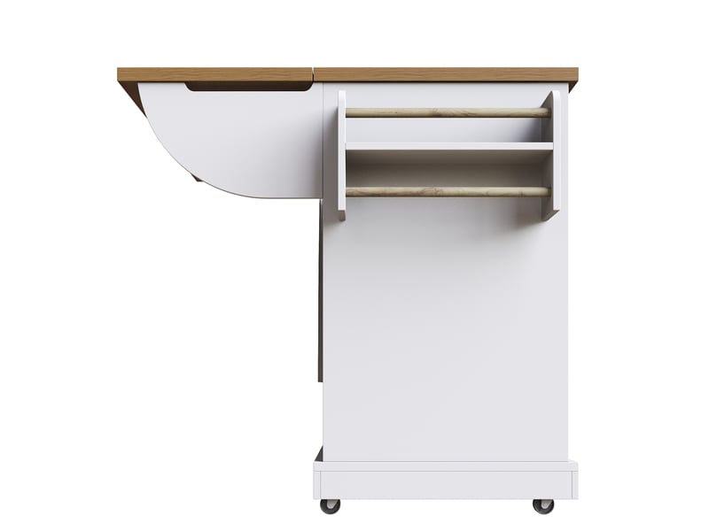 Îlot de cuisine 147x44(70)x93 cm avec 6 tiroirs et plateau pliable, bois et blanc - Conforama R