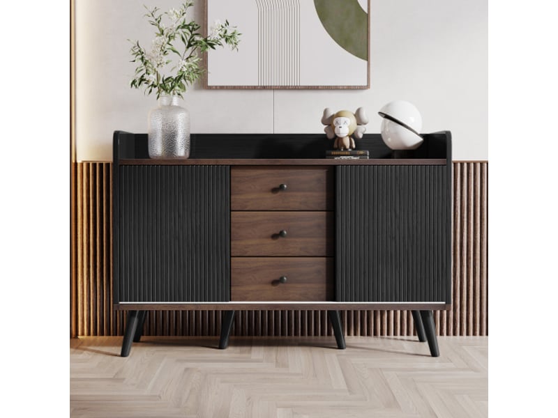  Enfilade bois moderne avec 3 tiroirs et rayonnages, veinage raffiné, h80 x l117,5 x p40 cm  - Conforama D