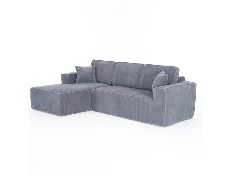  Canapé d’angle modulaire en velours côtelé gris avec méridienne et 2 coussins  - Conforama A