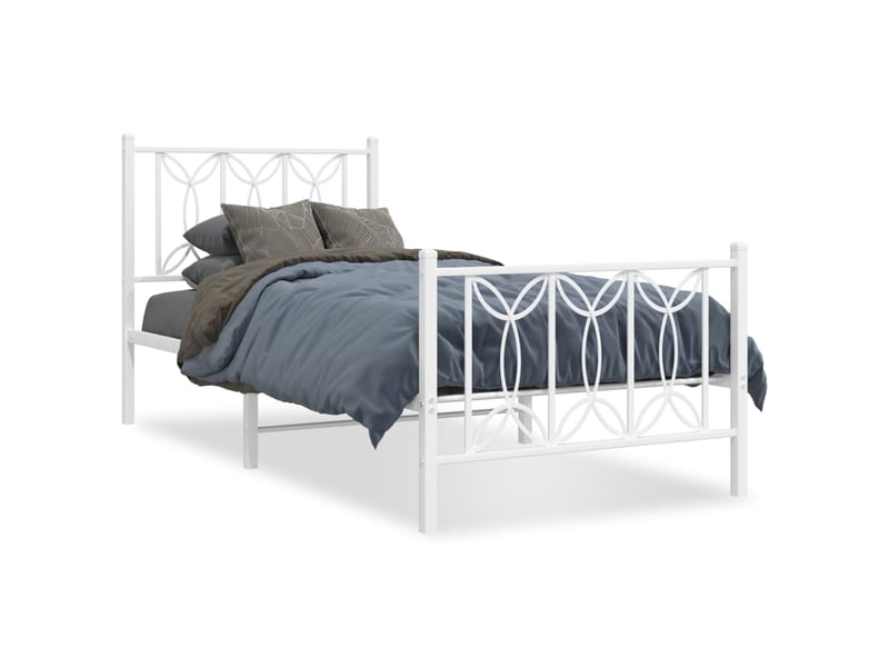  Lit simple- lit adulte -  cadre de lit métal sans matelas avec pied de lit blanc 80x200cm  - Conforama A