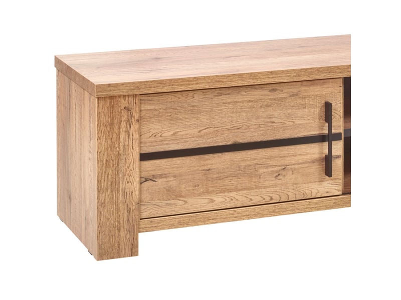  Meuble tv 1 porte coulissante aspect chêne naturel et noir mat - carvik CARVIK - Conforama E