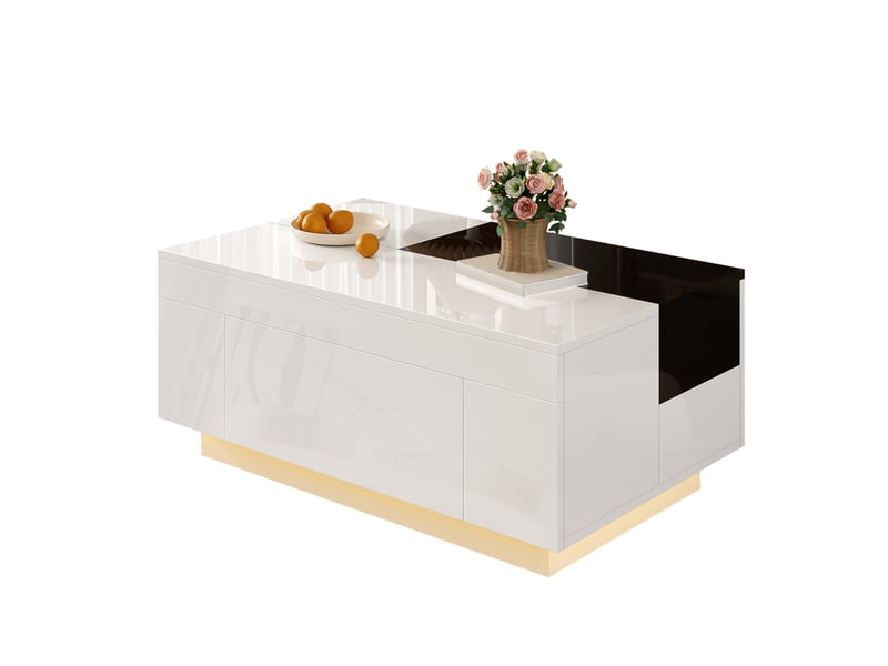  Table basse extensible 80 x 50 cm avec led rgb, tiroir caché, noir et blanc  - Conforama A