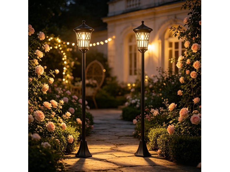  Lot de 2 lampadaires solaires de jardin 23,5x23,5x186 cm réglables en hauteur métal noir  - Conforama D