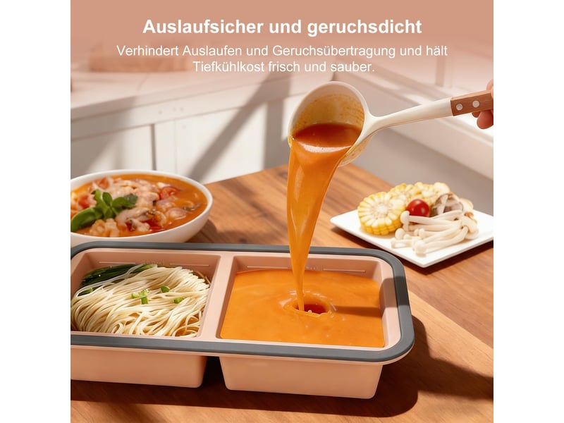 Moule à soupe en silicone avec couvercle, boîte à lunch compartimentée, 2 compartiments, 1000 ml, ensemble de 2 pièces, rose ZYS01844LHY - Conforama E