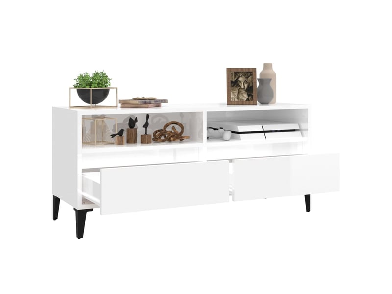  Meuble tv - banc tv - meuble de rangement blanc brillant 100x34,5x44,5 cm bois d'ingénierie  - Conforama E