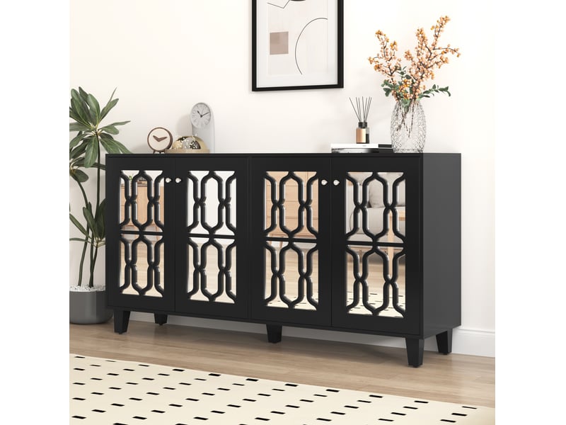  Buffet modenvie 4 portes noir à inserts miroir 160 x 40 x 84 cm mdf  - Conforama E