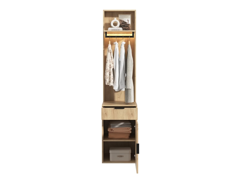  Vestiaire d'entrée avec éclairage led et tiroir à bijoux, mdf chêne, 200 cm  - Conforama A