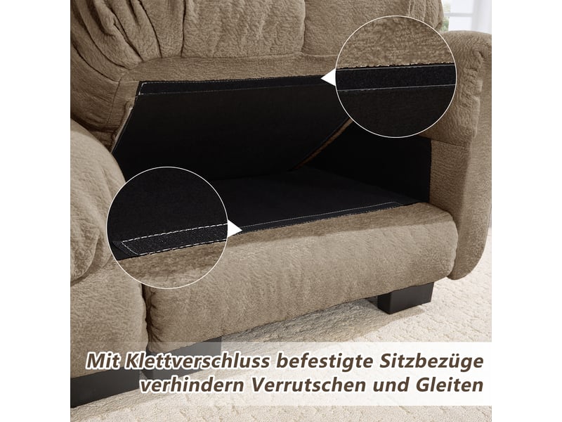  Canapé modulable 3 places en tissu chenille marron, design contemporain avec coussins décoratifs et structure renforcée pour salon moderne  - Conforama E