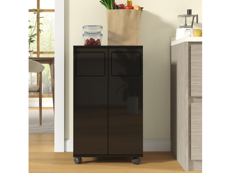  Meuble de tri des déchets modenvie 2 compartiments à roulettes 46,7 x 35 x 80 cm mdf noir brillant  - Conforama D